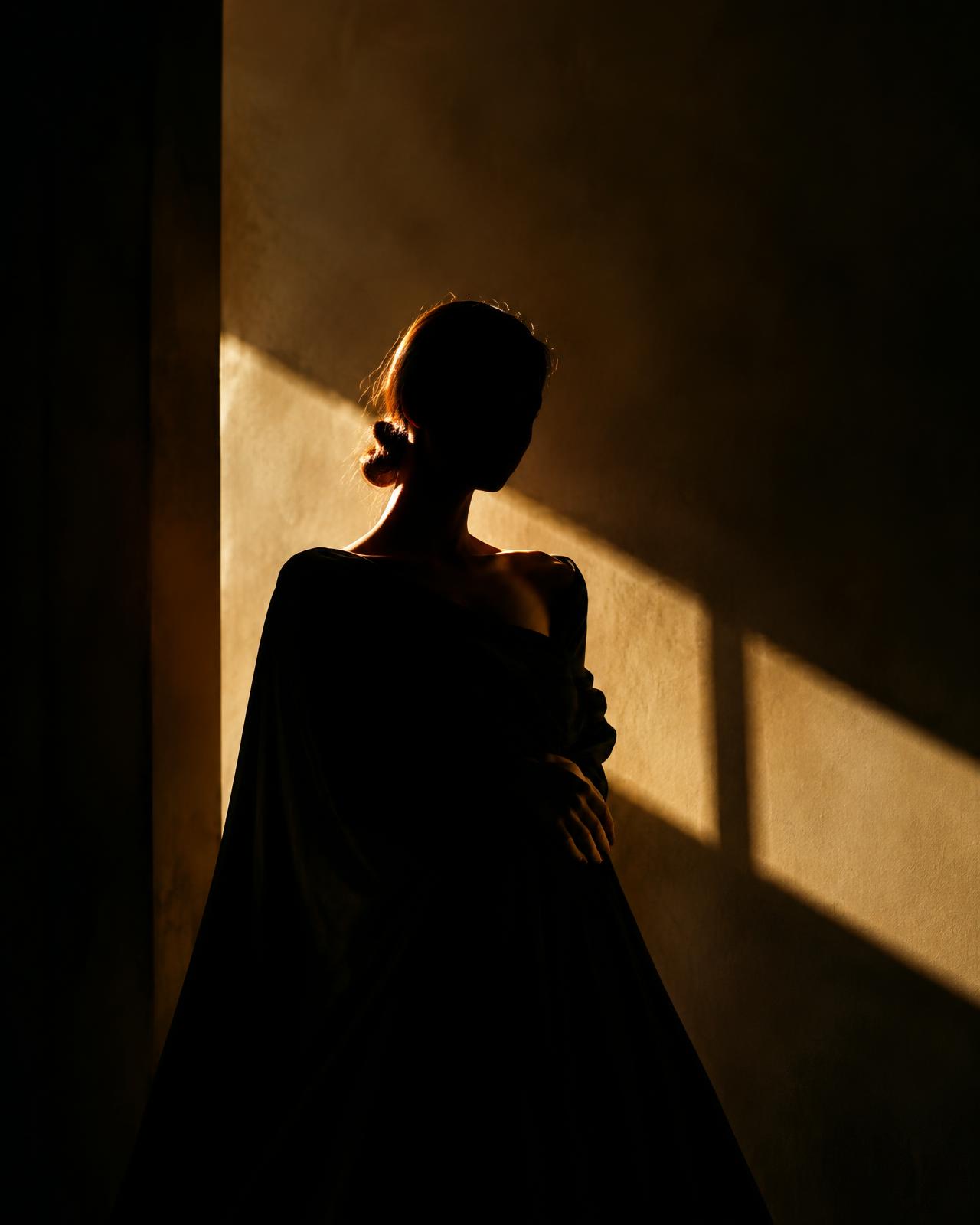 Editorial portrait in warm architectural shadow